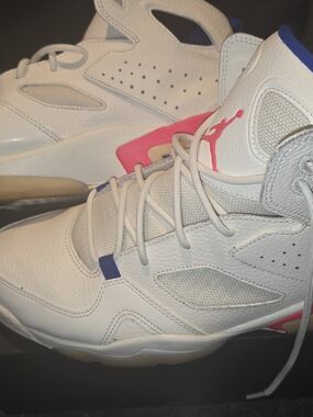 Jordan White Basketball Sneakers with Pink & Blue Accents
